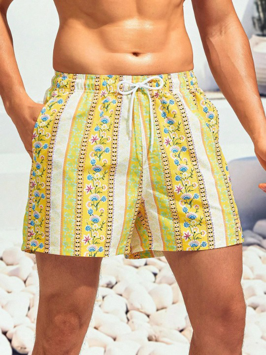 Floral Striped Printed Swim Shorts-Waves And Trunks