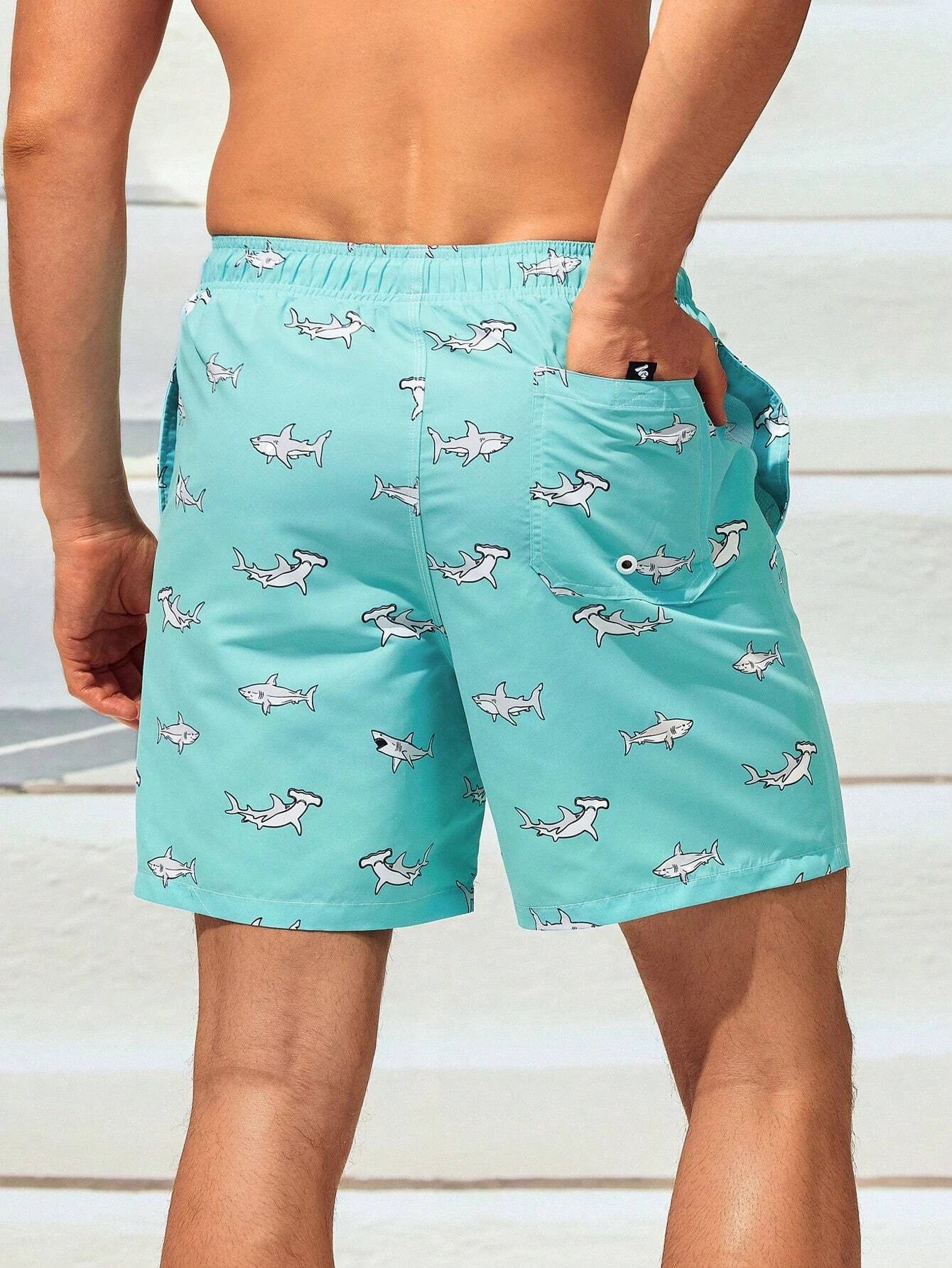 Shark Print Swim Trunks-Waves And Trunks
