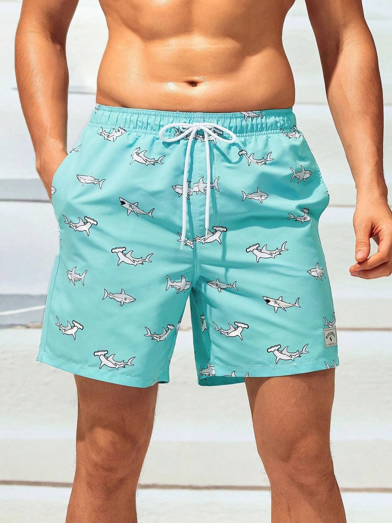 Shark Print Swim Trunks-Waves And Trunks