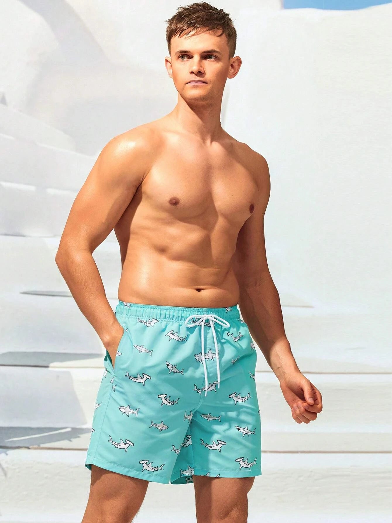 Shark Print Swim Trunks-Waves And Trunks