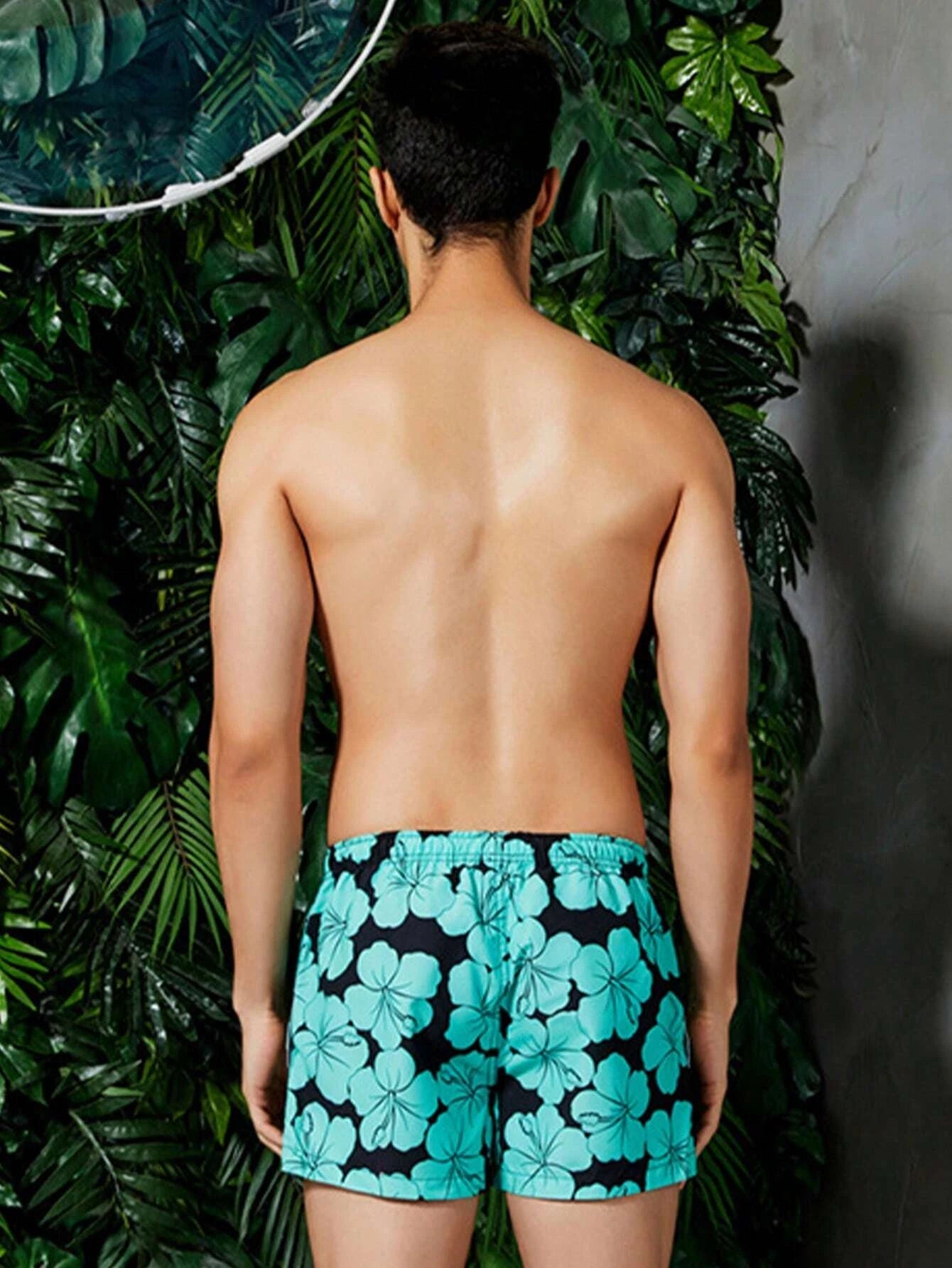Floral Print Drawstring Waist Swim Trunks-Waves And Trunks