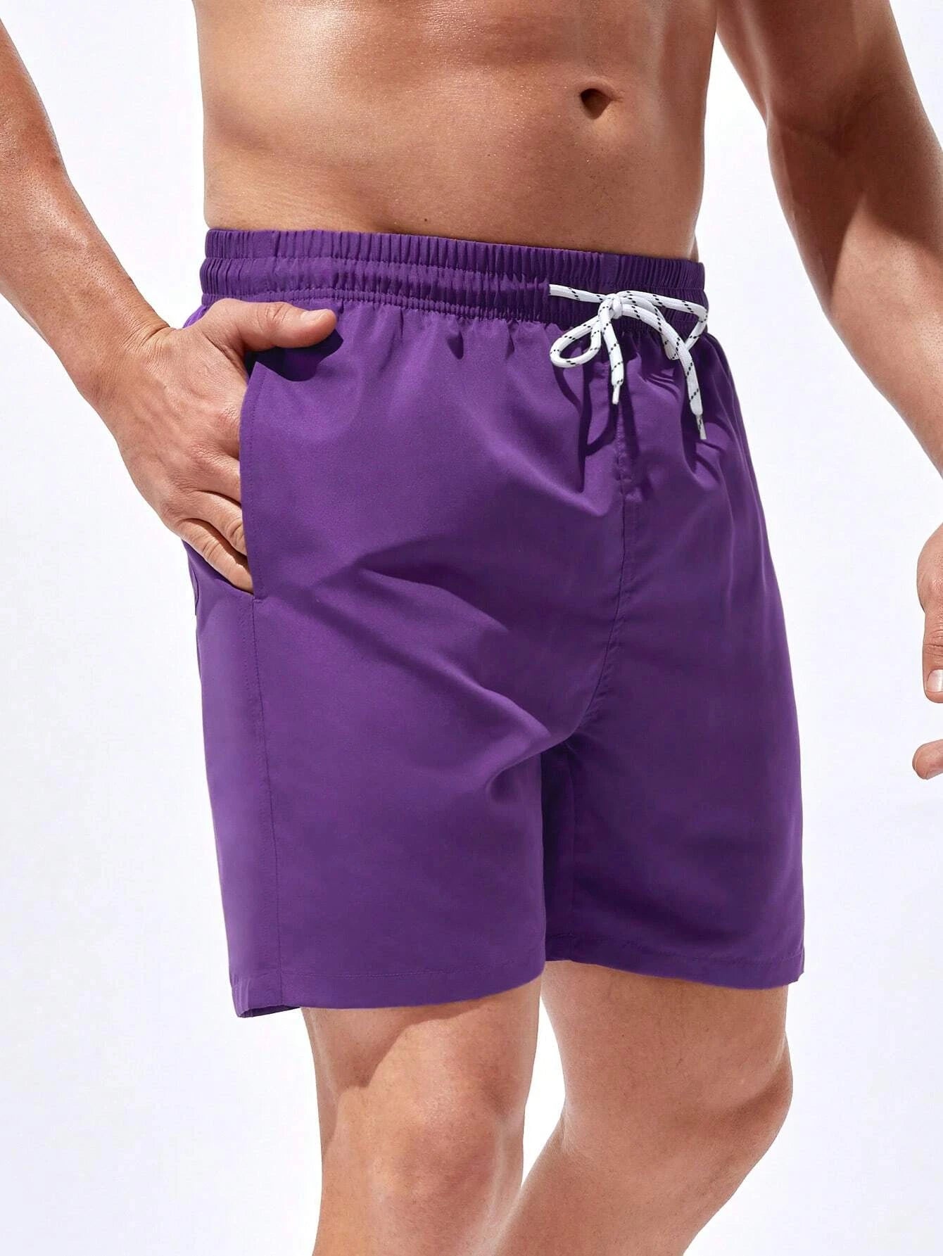 Plain Classic Drawstring Pocket Shorts-Waves And Trunks