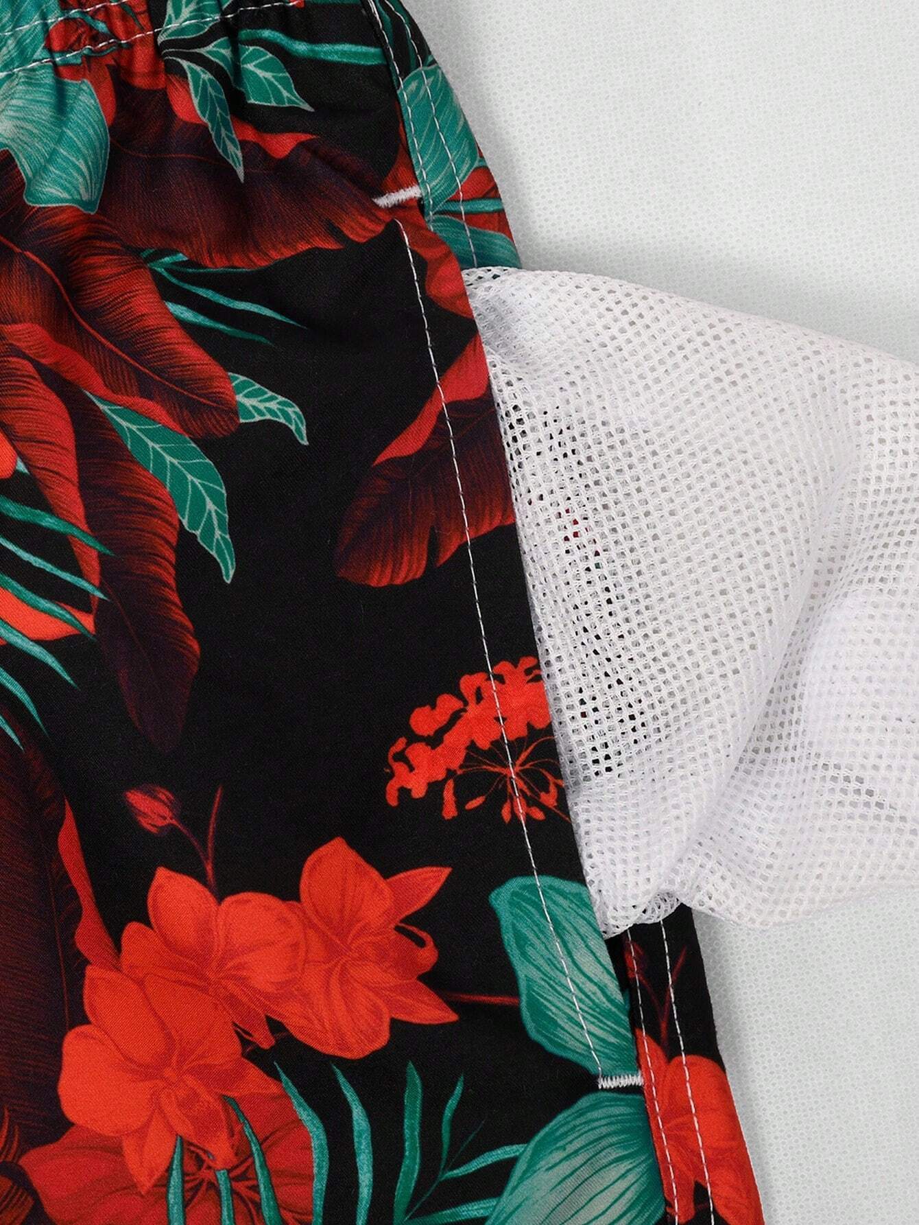 Drawstring All Over Print Tropical Trunks-Waves And Trunks