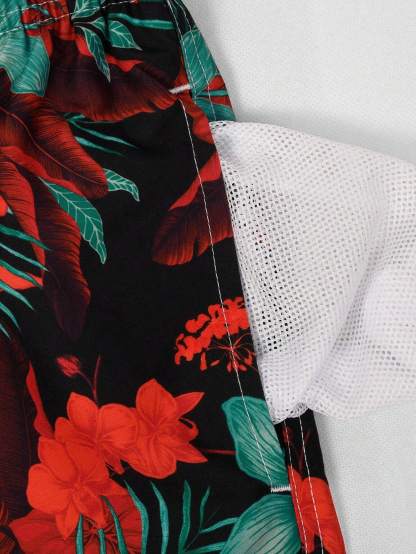 Drawstring All Over Print Tropical Trunks-Waves And Trunks