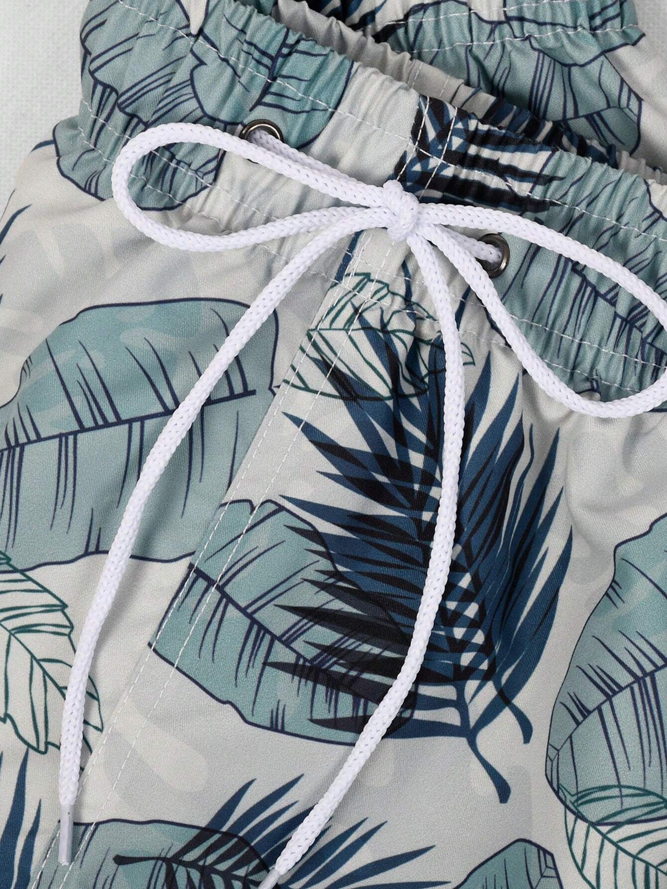Tropical Printed Waist Swim Trunks-Waves And Trunks