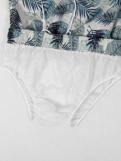 Tropical Printed Waist Swim Trunks-Waves And Trunks