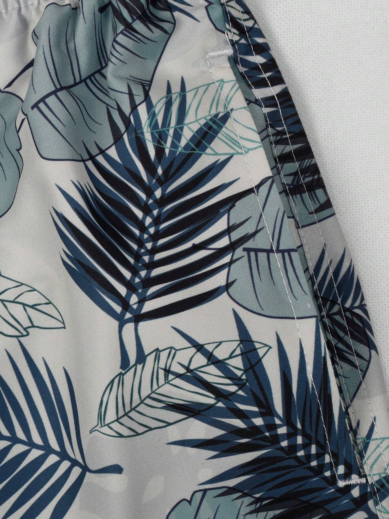 Tropical Printed Waist Swim Trunks-Waves And Trunks