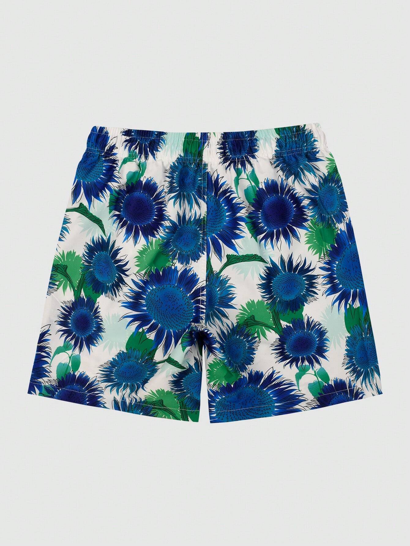 Sunflower Print Drawstring Swim Trunks-Waves And Trunks
