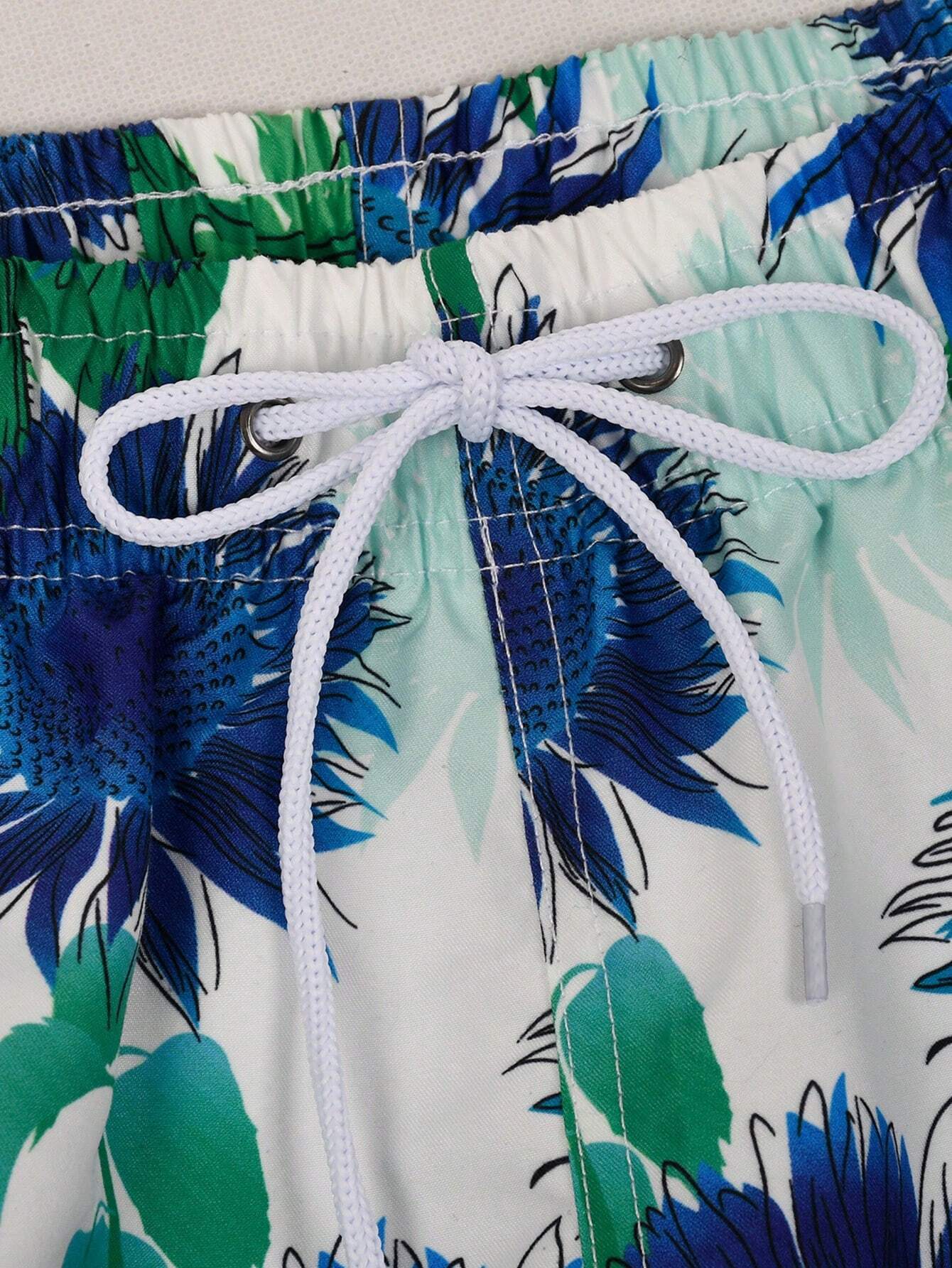 Sunflower Print Drawstring Swim Trunks-Waves And Trunks