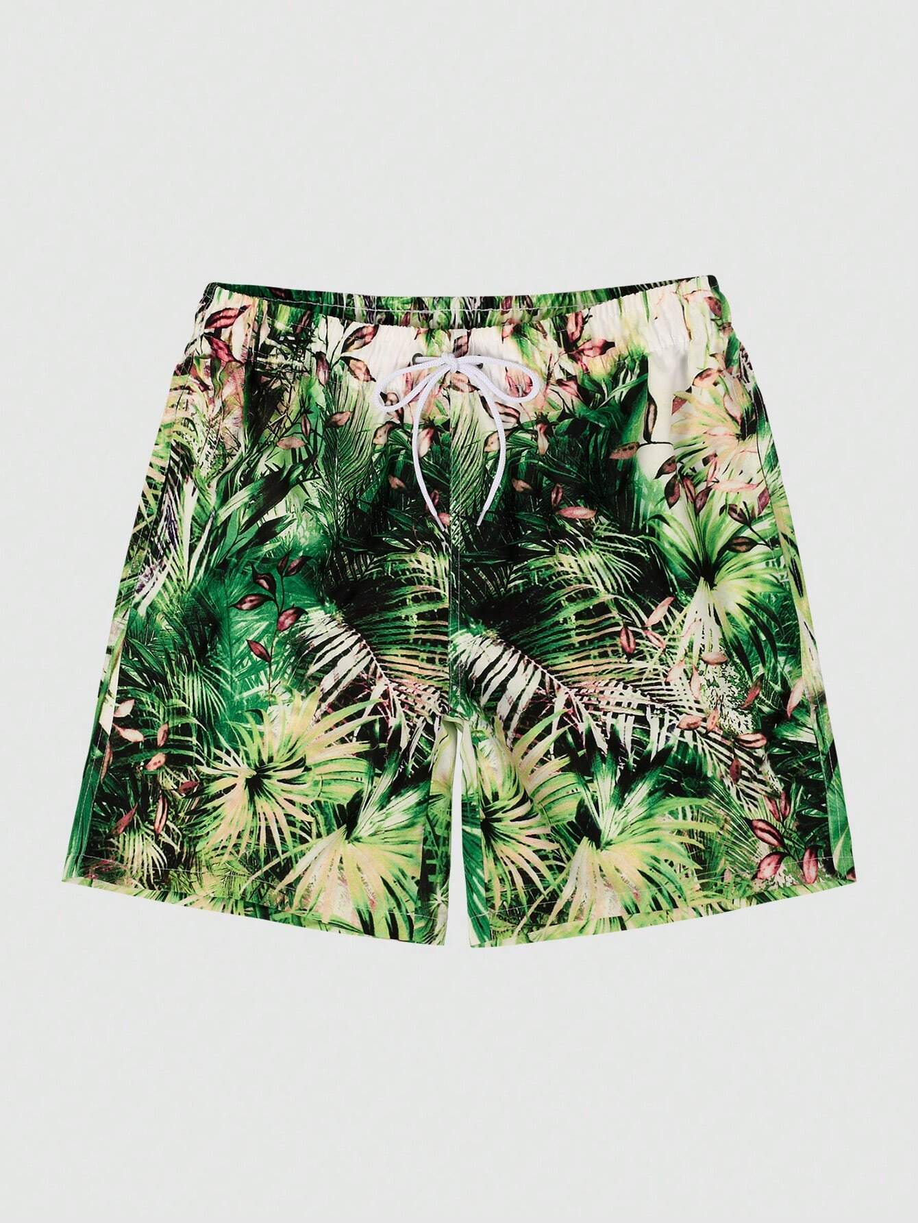 Printed Waist Swim Trunks-Waves And Trunks