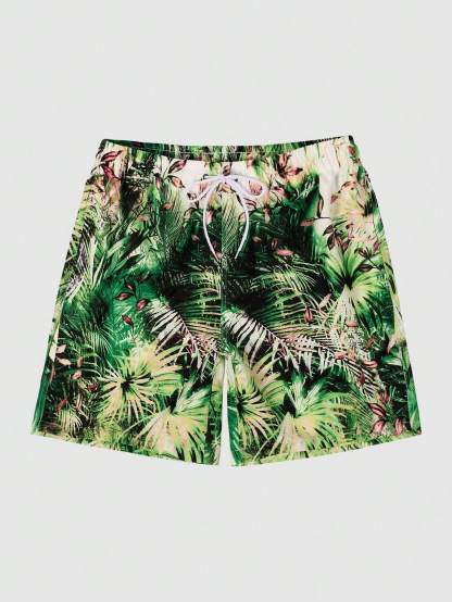 Printed Waist Swim Trunks-Waves And Trunks