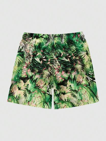 Printed Waist Swim Trunks-Waves And Trunks