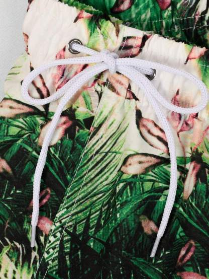 Printed Waist Swim Trunks-Waves And Trunks