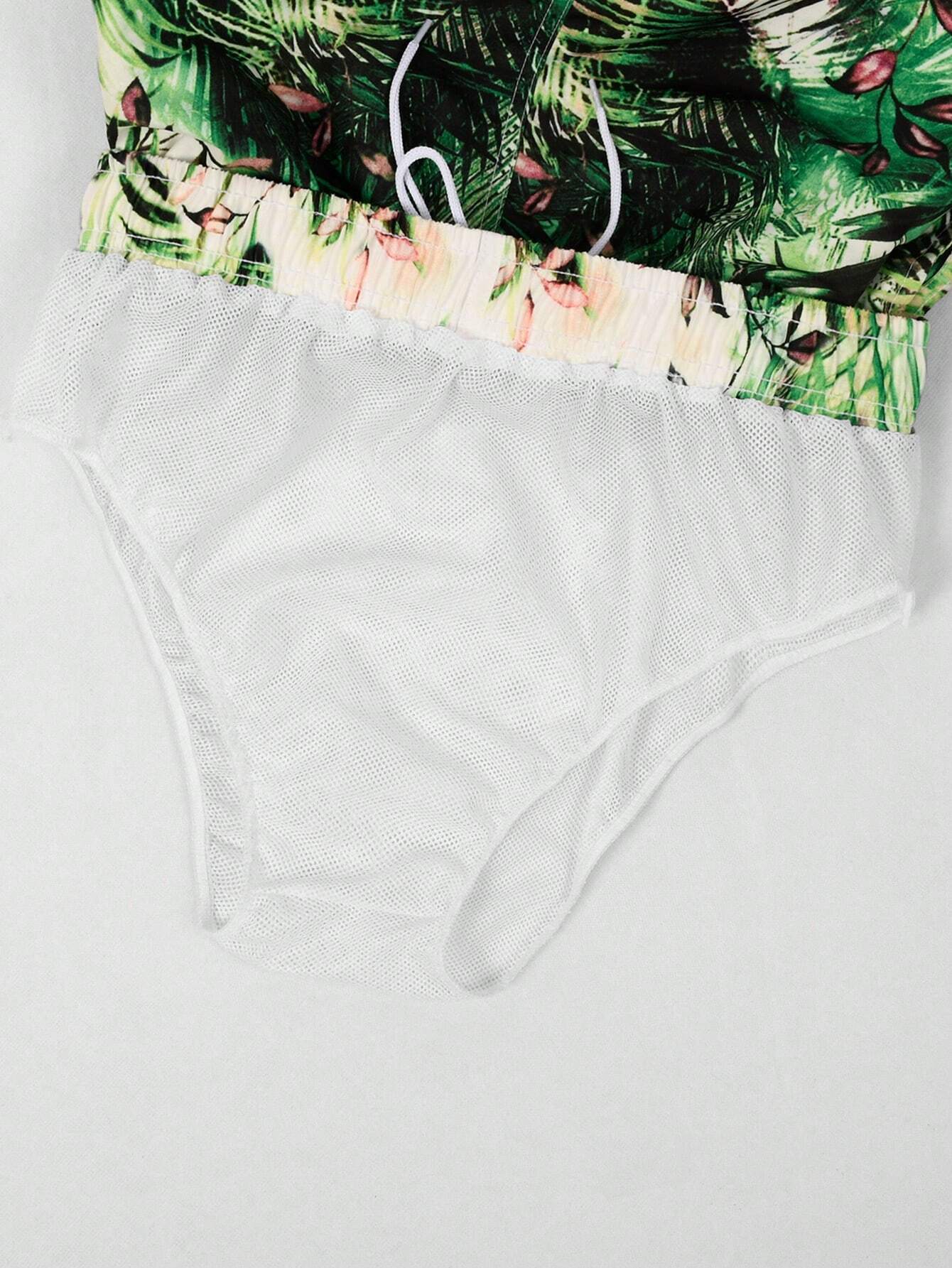 Printed Waist Swim Trunks-Waves And Trunks