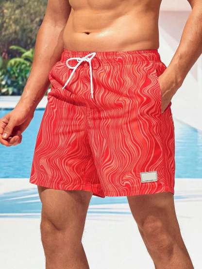 Wave Striped Patched Detail Swim Trunks-Waves And Trunks