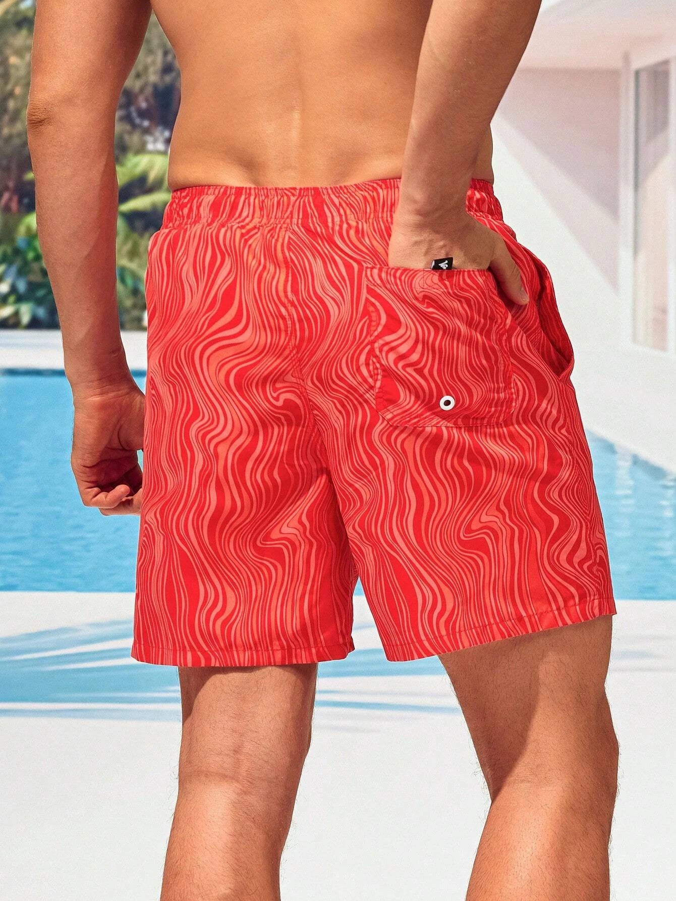 Striped Patched Waist Swim Trunks-Waves And Trunks