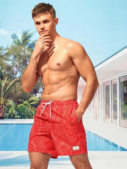 Wave Striped Patched Detail Swim Trunks-Waves And Trunks