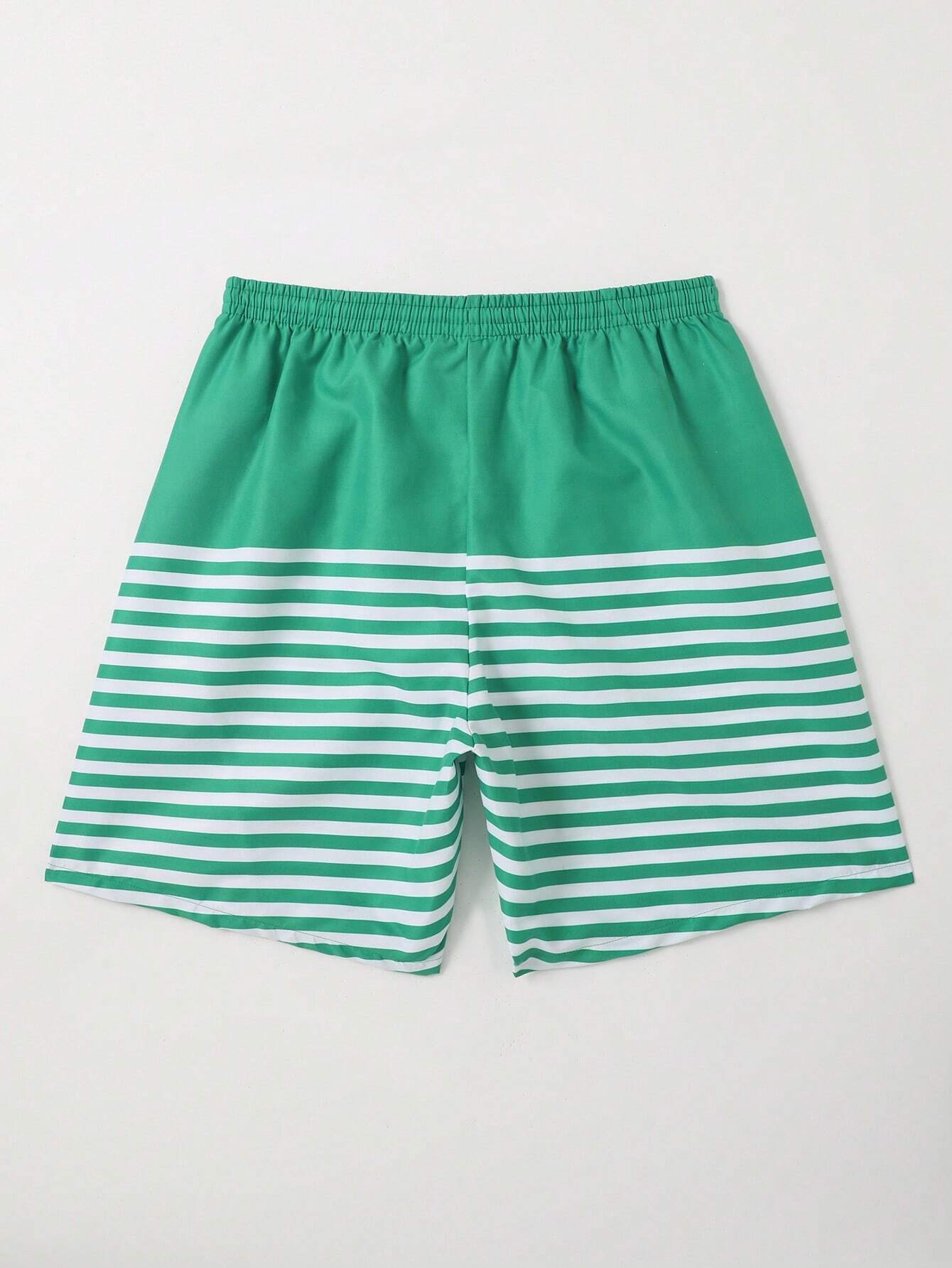 Striped Woven Drawstring Waist Swim Shorts-Waves And Trunks