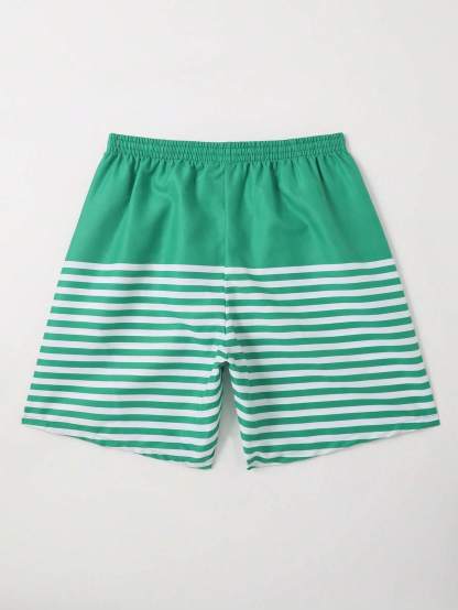 Striped Woven Drawstring Waist Swim Shorts-Waves And Trunks