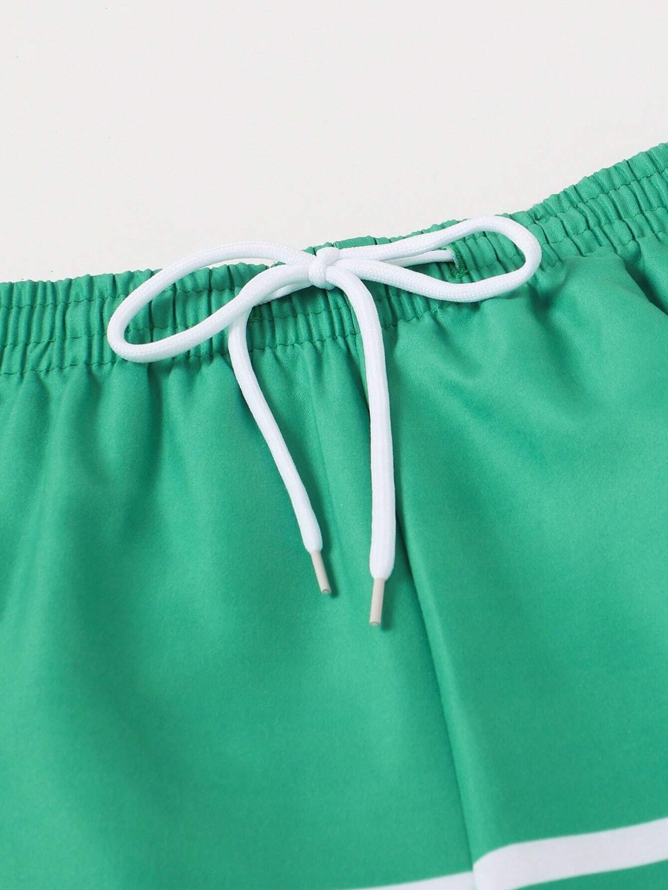 Striped Woven Drawstring Waist Swim Shorts-Waves And Trunks