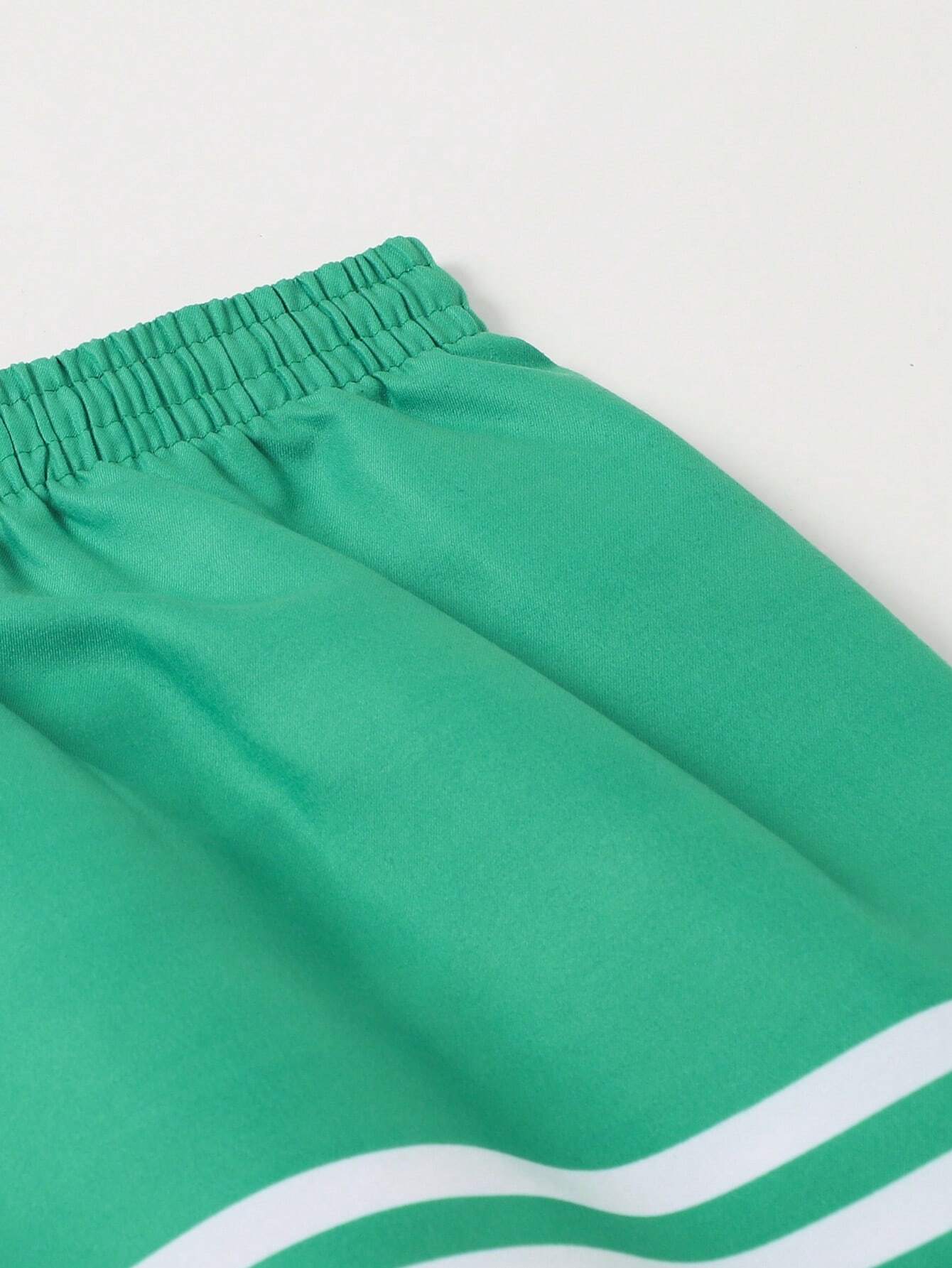 Striped Woven Drawstring Waist Swim Shorts-Waves And Trunks