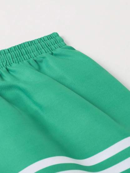 Striped Woven Drawstring Waist Swim Shorts-Waves And Trunks