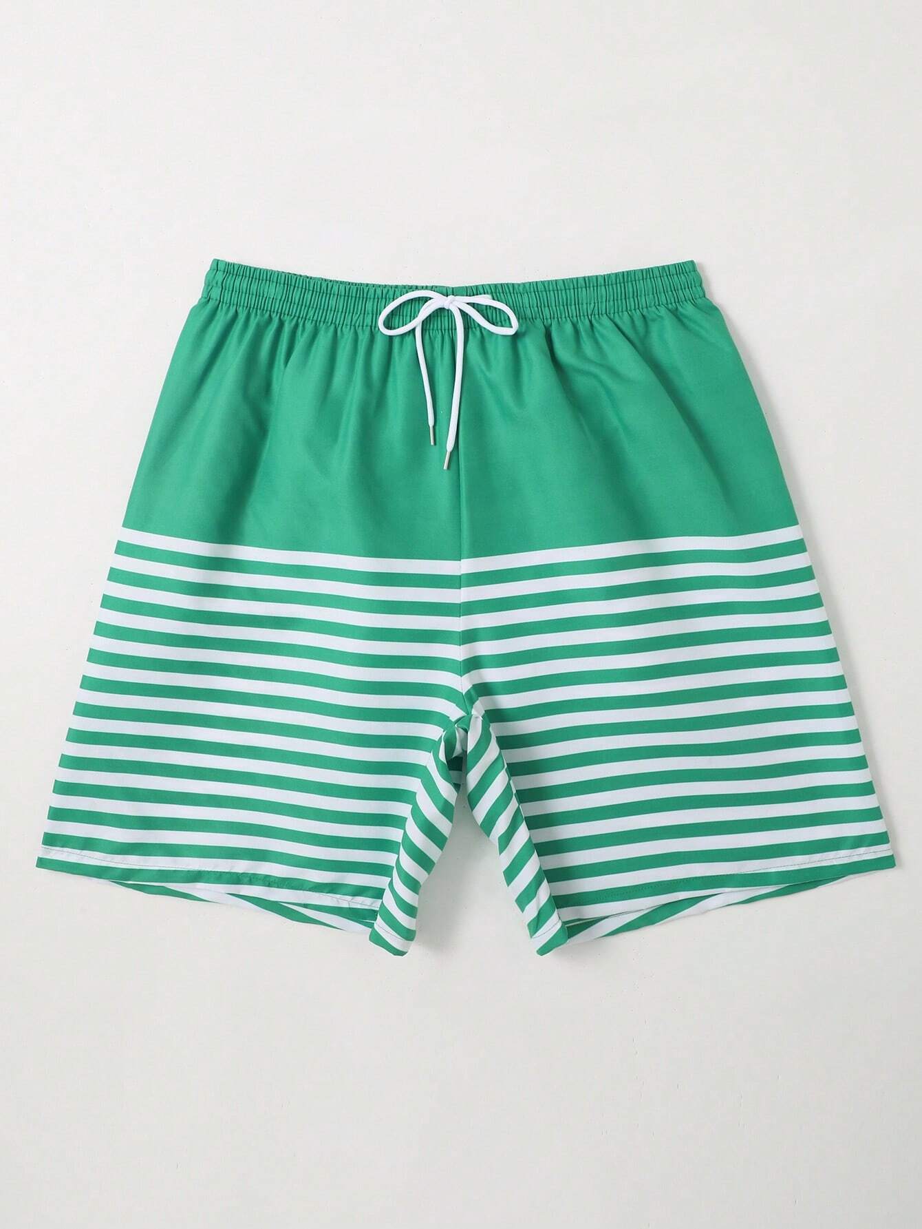 Striped Woven Drawstring Waist Swim Shorts-Waves And Trunks