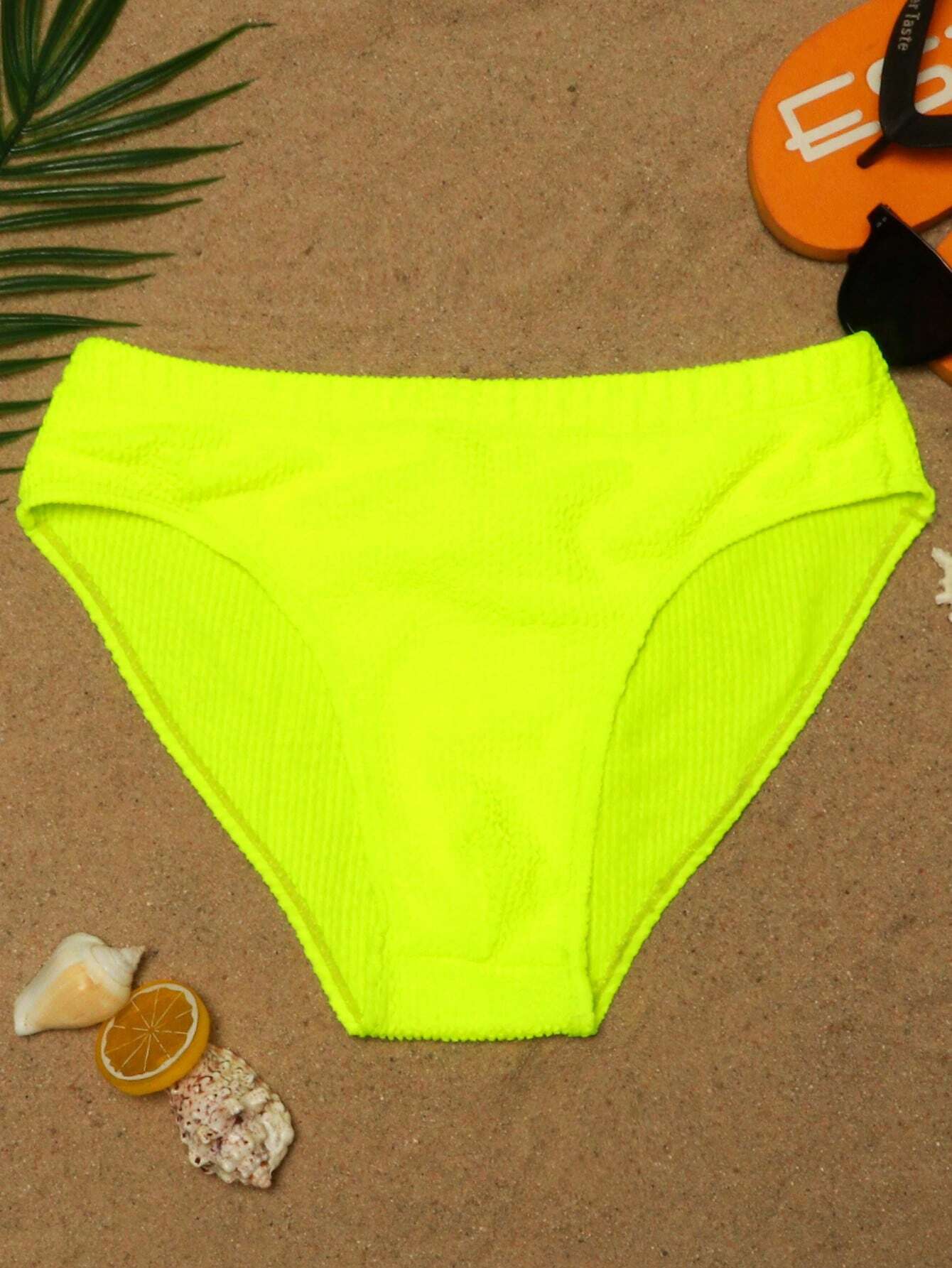 Neon Lime Solid Color Swim Brief-Waves And Trunks