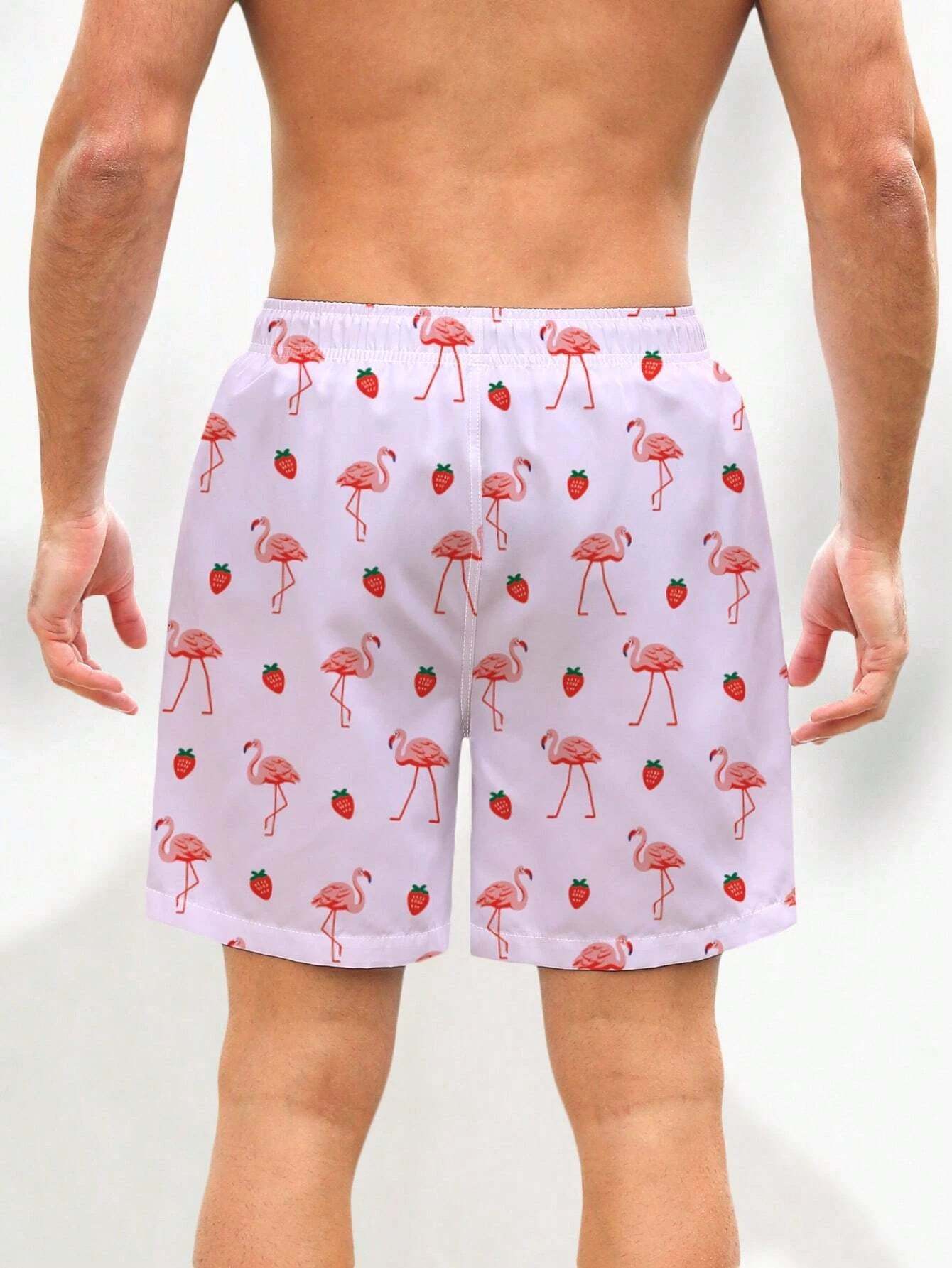 Non Stretch Boho Flamingo Drawstring Shorts With All Over Print-Waves And Trunks