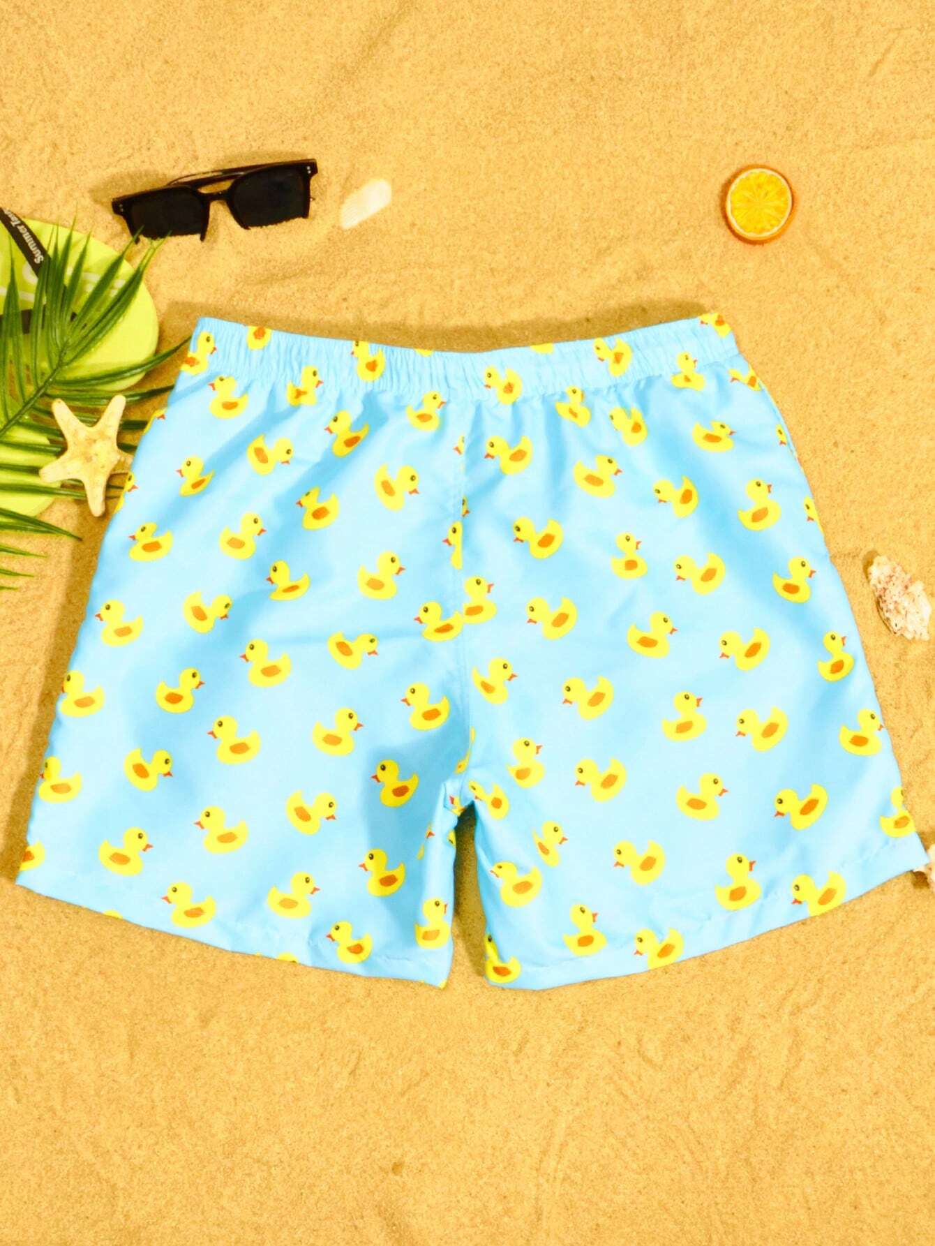 Duck Print Drawstring Waist Swim Shorts-Waves And Trunks
