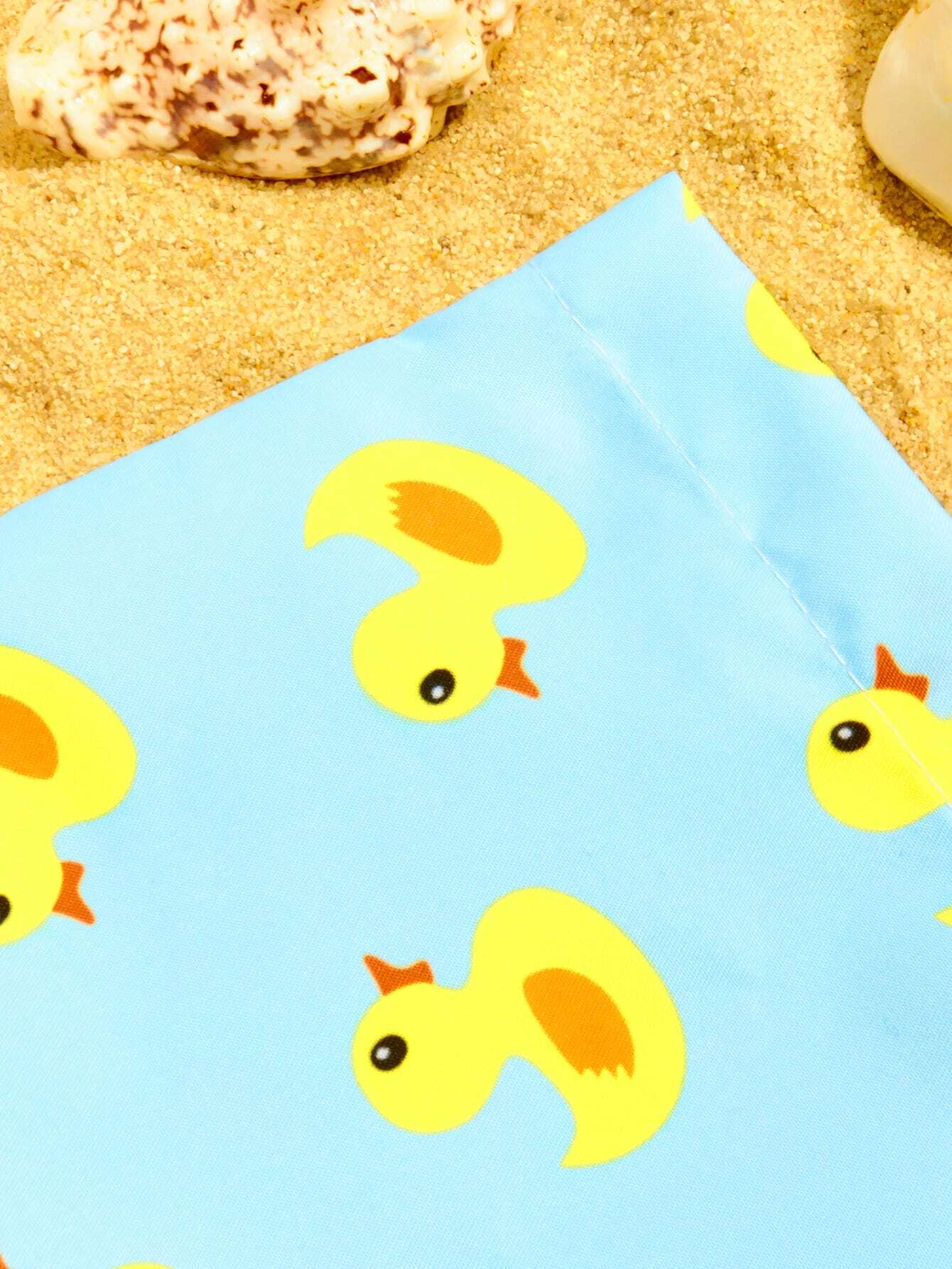 Duck Print Drawstring Waist Shorts-Waves And Trunks