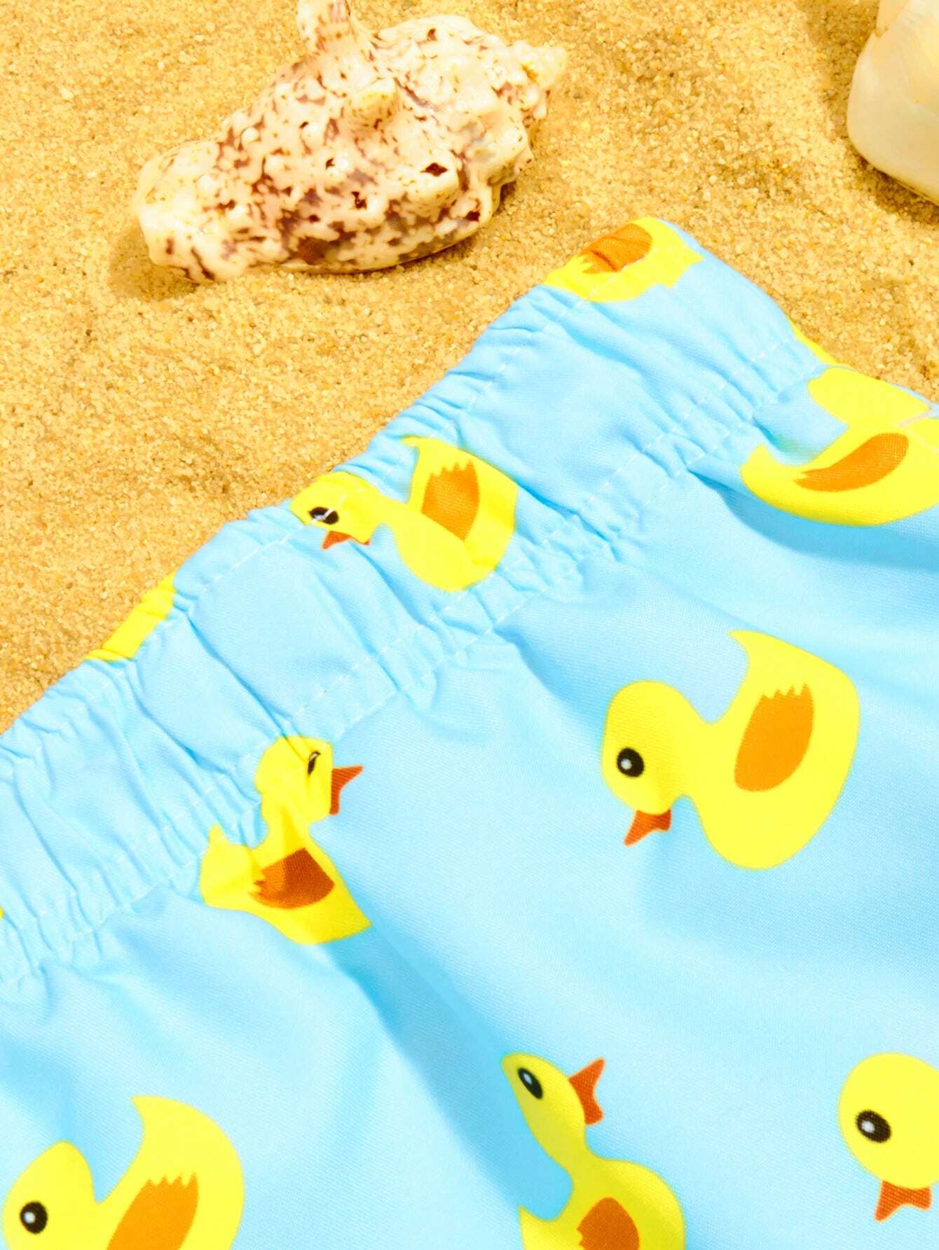Duck Print Drawstring Waist Swim Shorts-Waves And Trunks