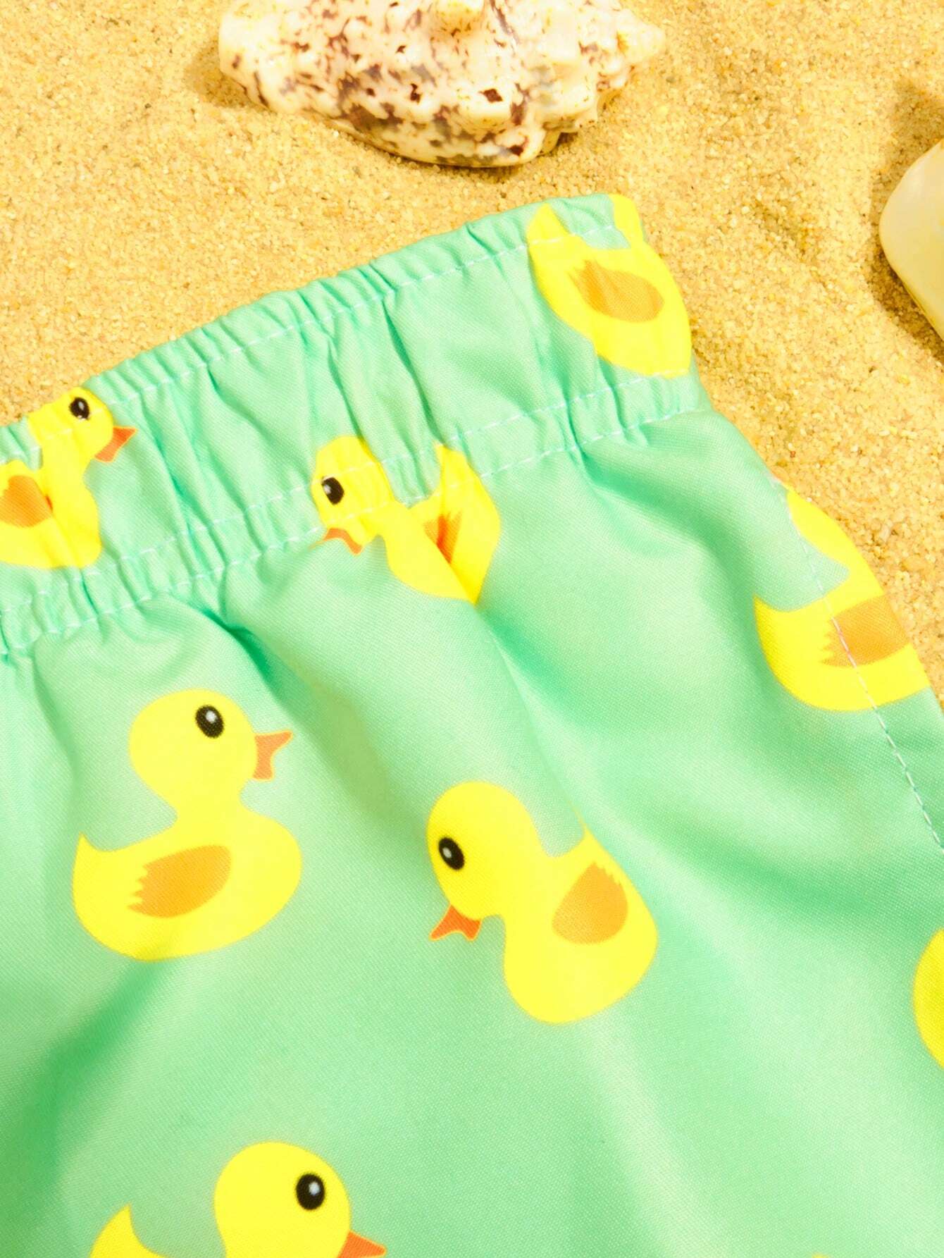 Duck Print Drawstring Waist Swim Shorts-Waves And Trunks