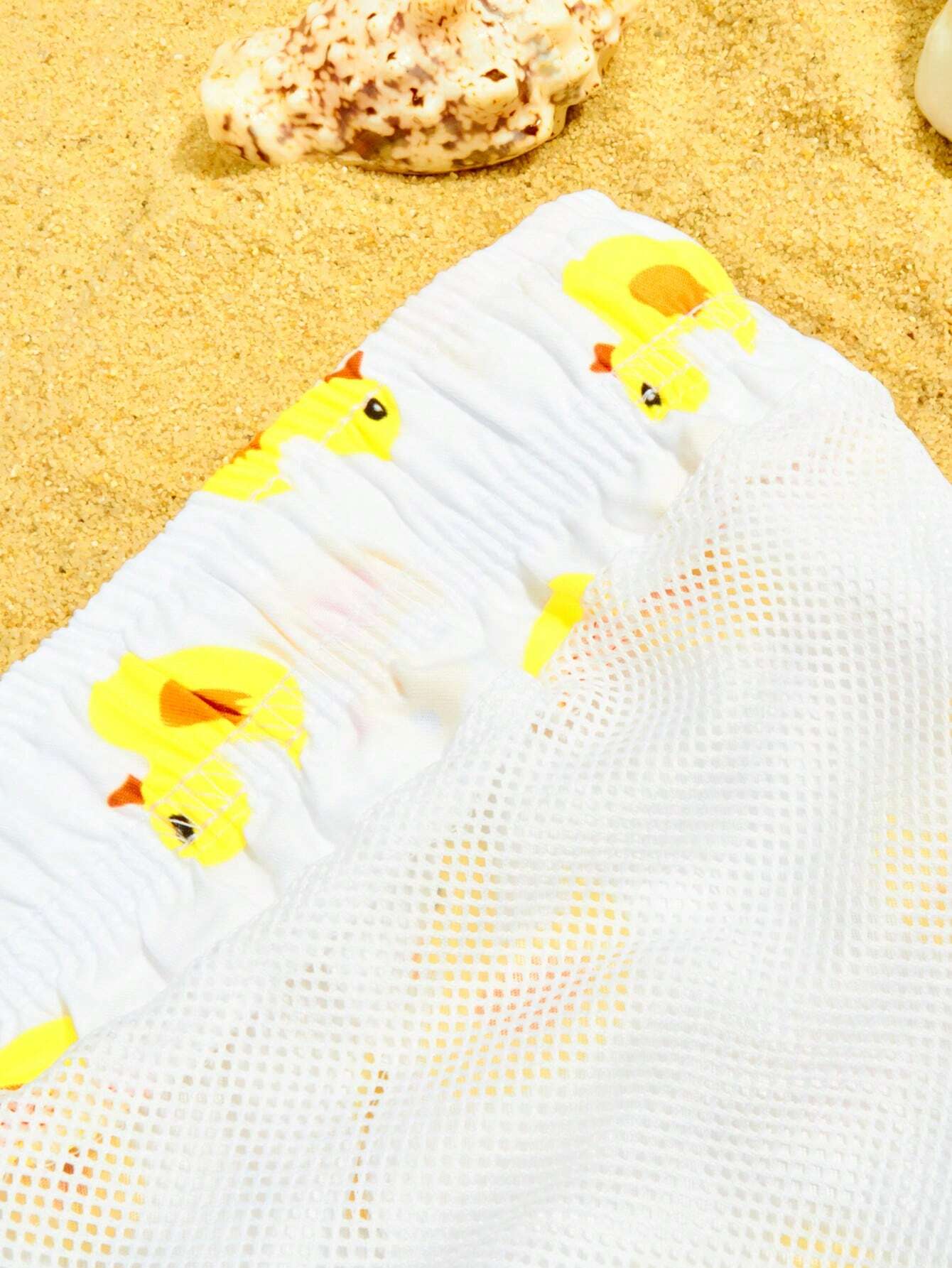 Duck Print Drawstring Waist Shorts-Waves And Trunks