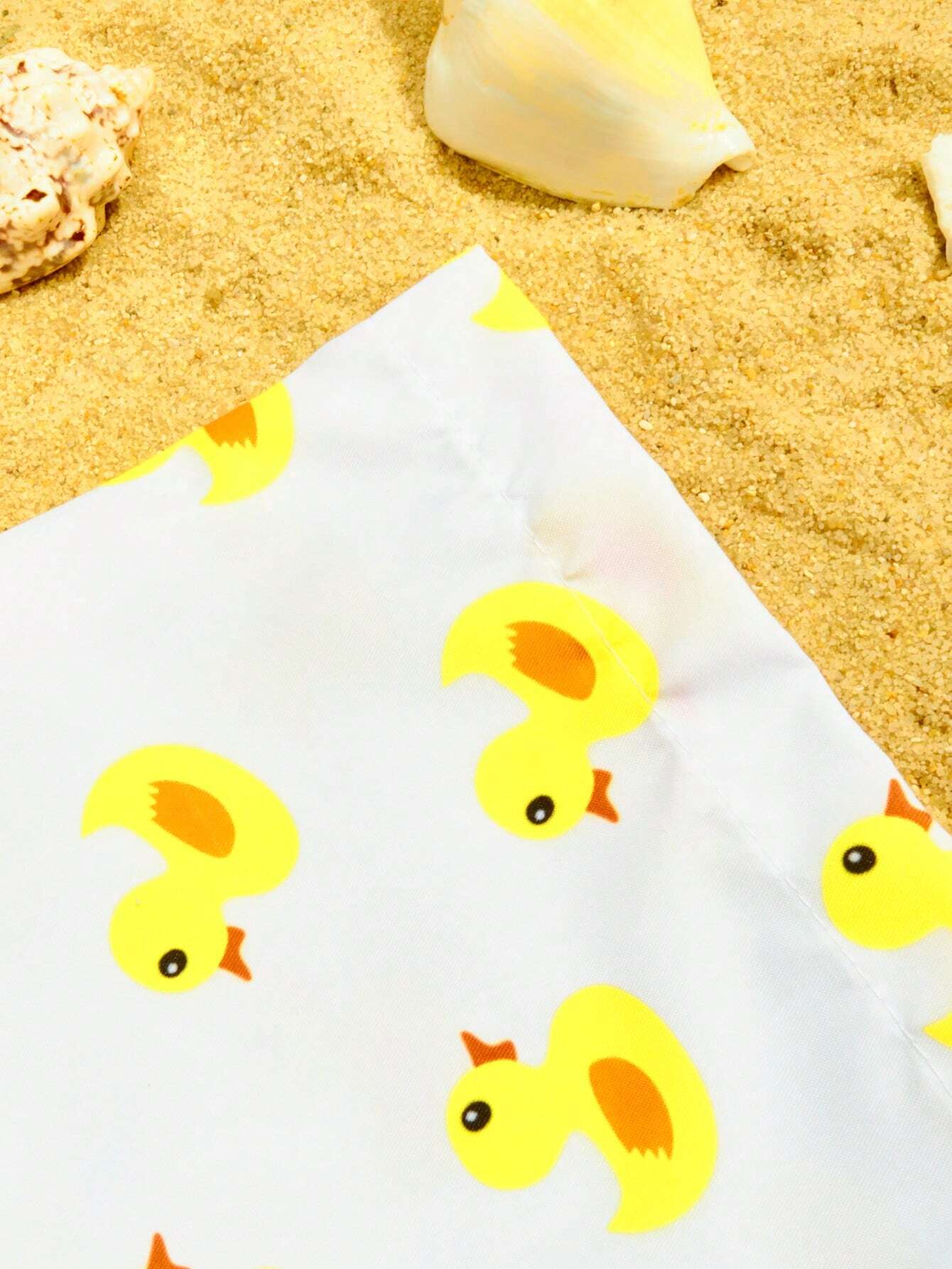 Duck Print Drawstring Waist Shorts-Waves And Trunks