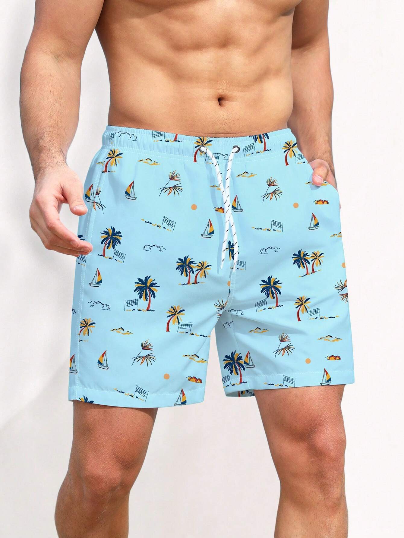 Tropical Coconut Tree Print Pocket Trunks-Waves And Trunks
