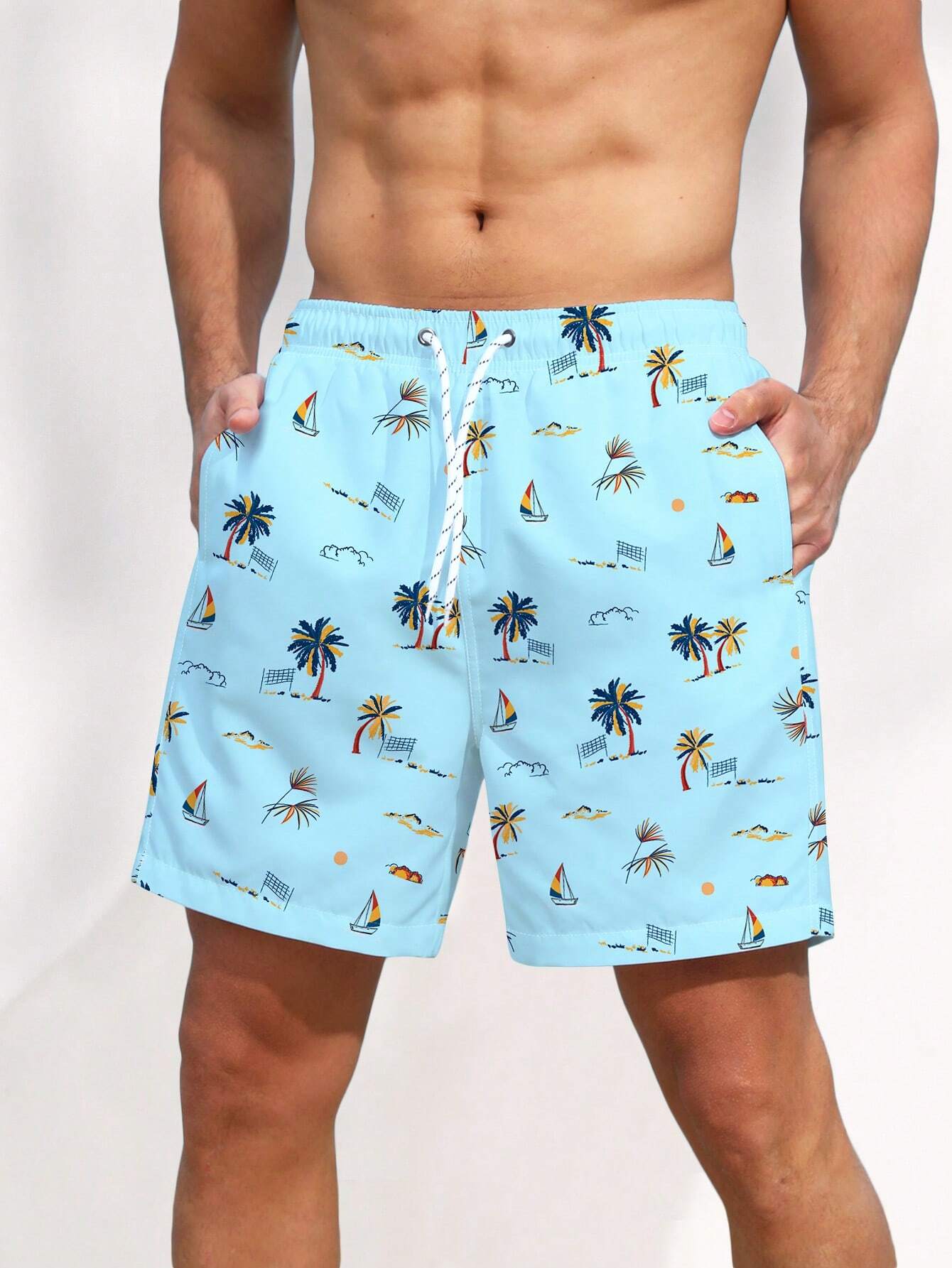 Tropical Coconut Tree Print Pocket Trunks-Waves And Trunks