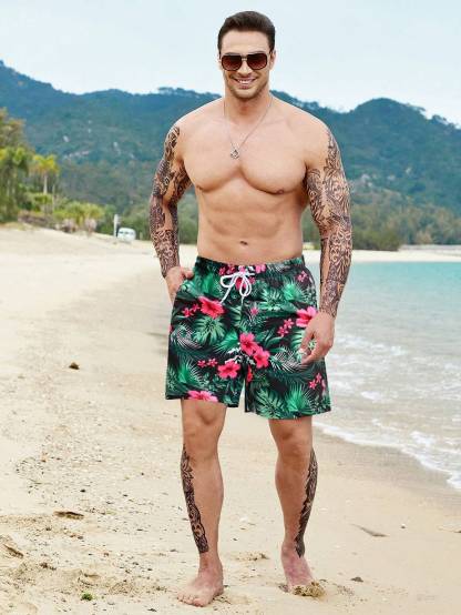 Tropical All Over Print Drawstring Pocket Shorts-Waves And Trunks