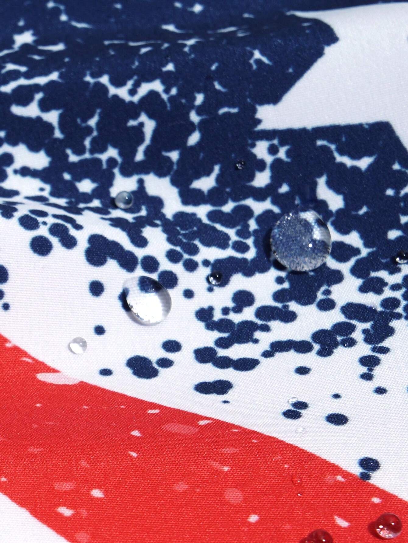 Flag Print Drawstring Waist Swim Shorts-Waves And Trunks