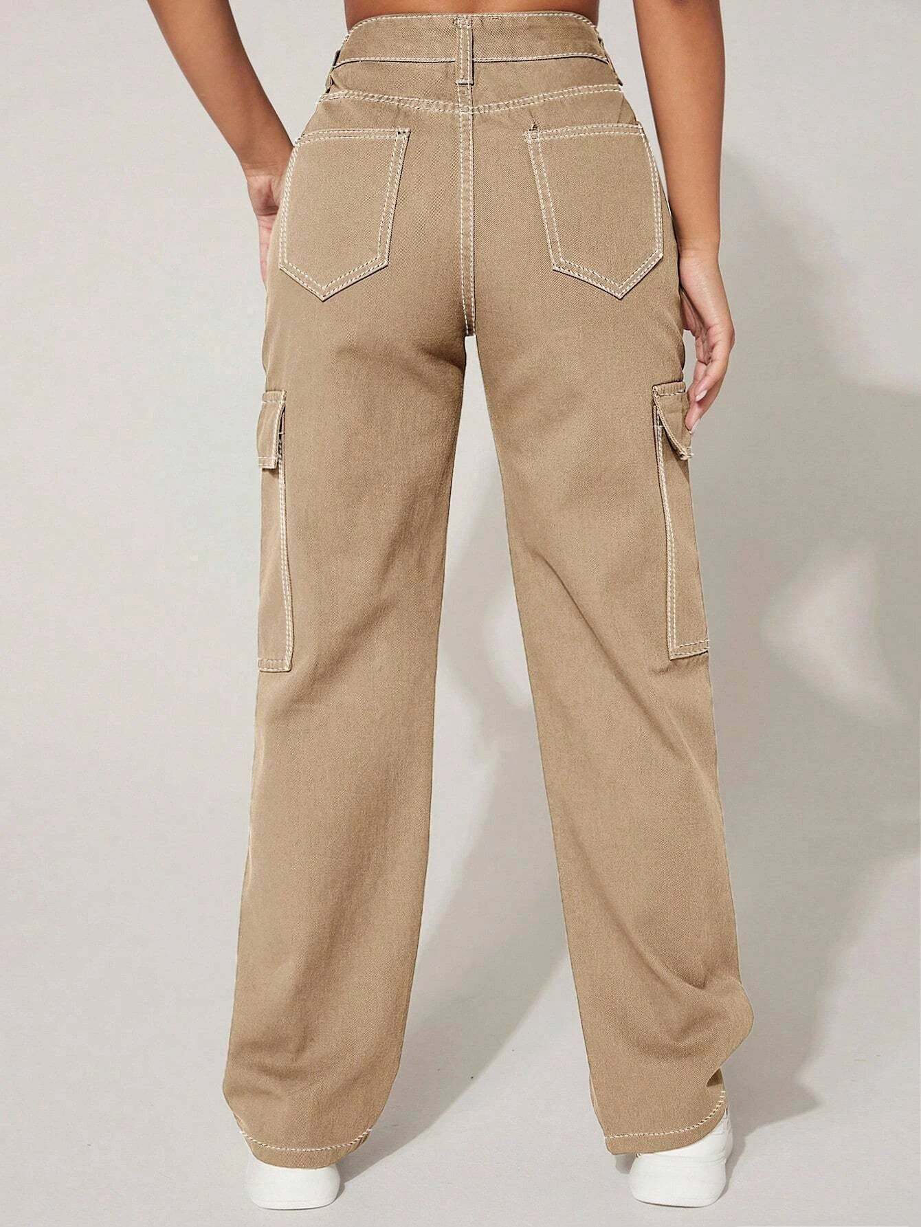 High Rise Flap Pocket Cargo Jeans-Waves And Trunks