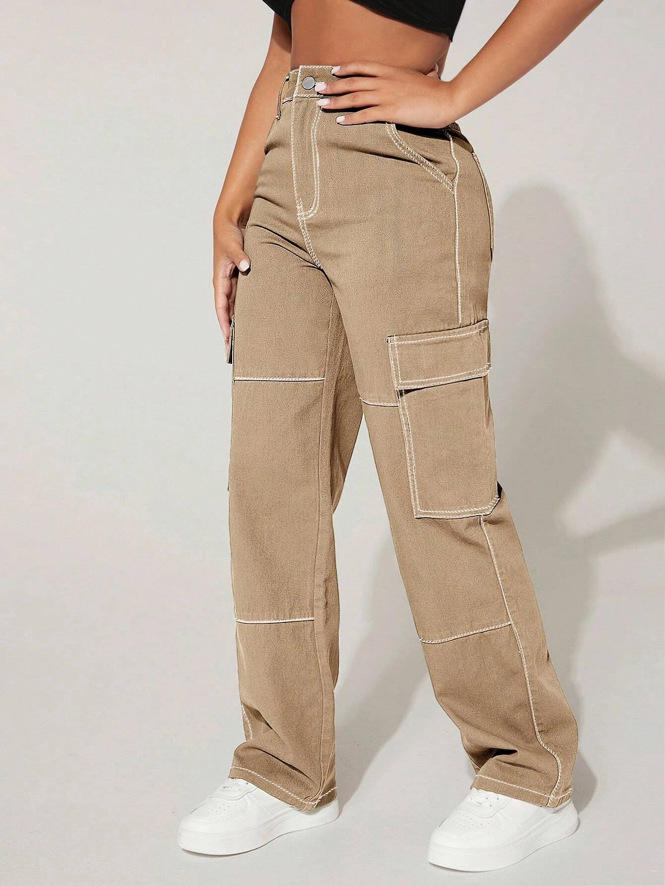 High Rise Flap Pocket Cargo Jeans-Waves And Trunks