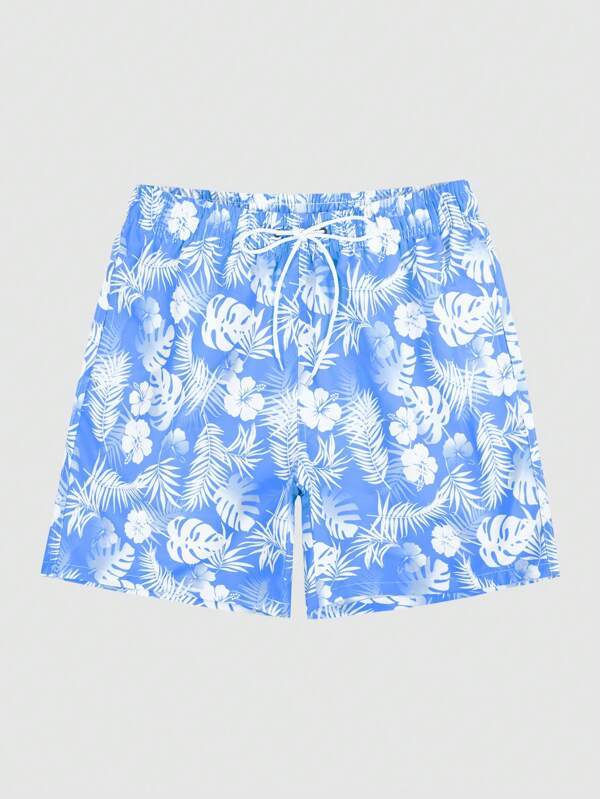 Tropical Paradise Print Swim Trunks-Waves And Trunks