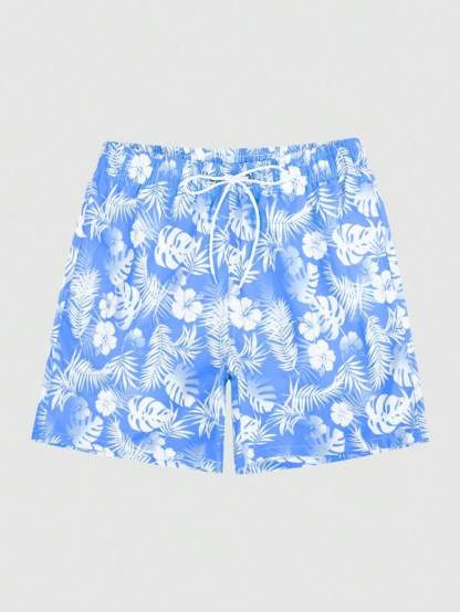 Tropical Paradise Print Swim Trunks-Waves And Trunks
