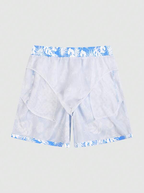 Tropical Paradise Print Swim Trunks-Waves And Trunks