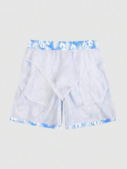 Tropical Paradise Print Swim Trunks-Waves And Trunks