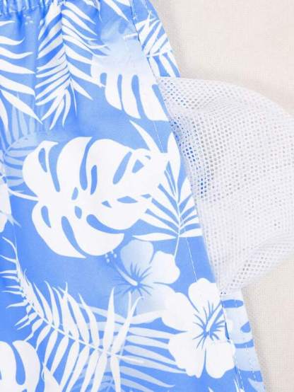 Tropical Paradise Print Swim Trunks-Waves And Trunks