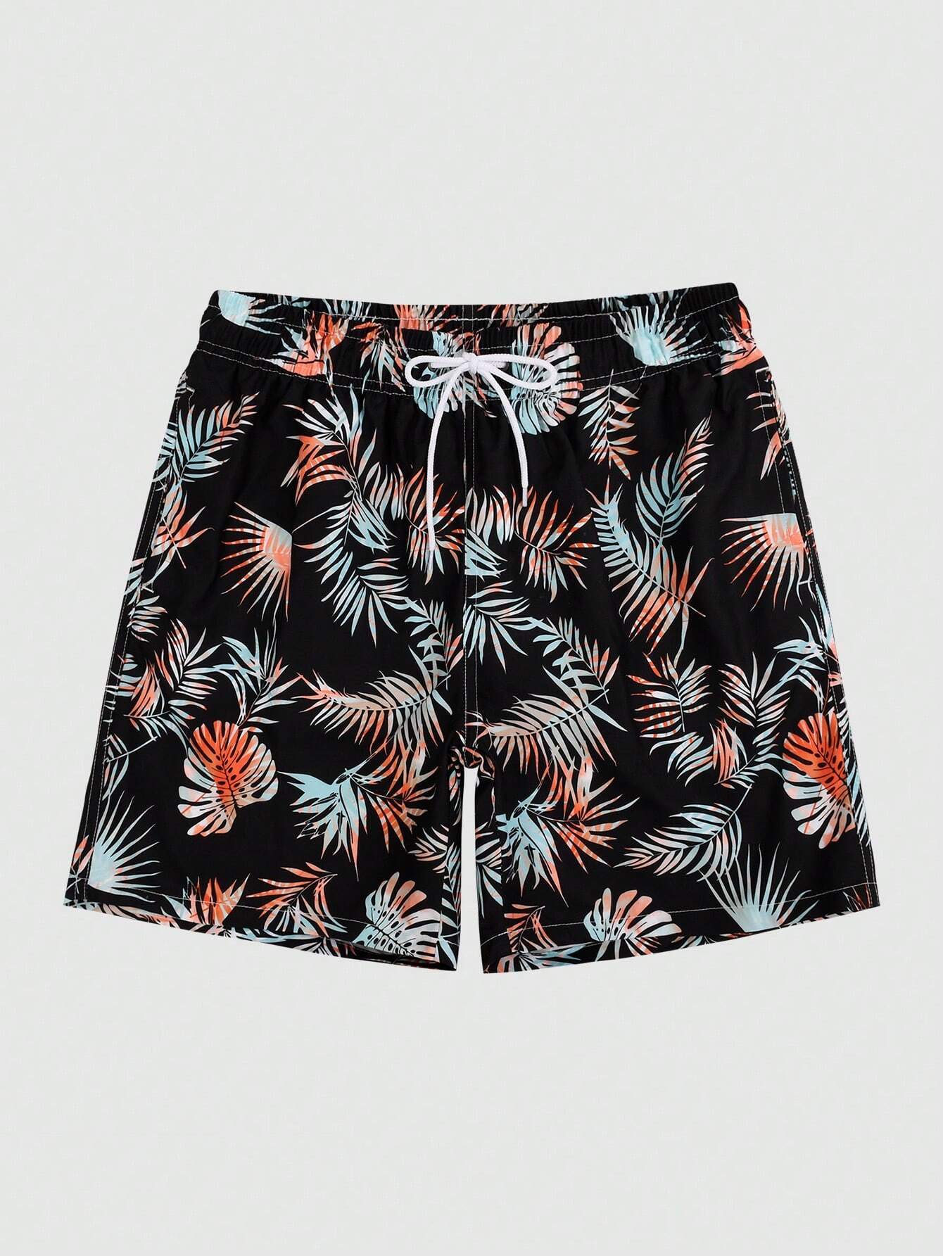 Drawstring Printed Swim Trunks-Waves And Trunks