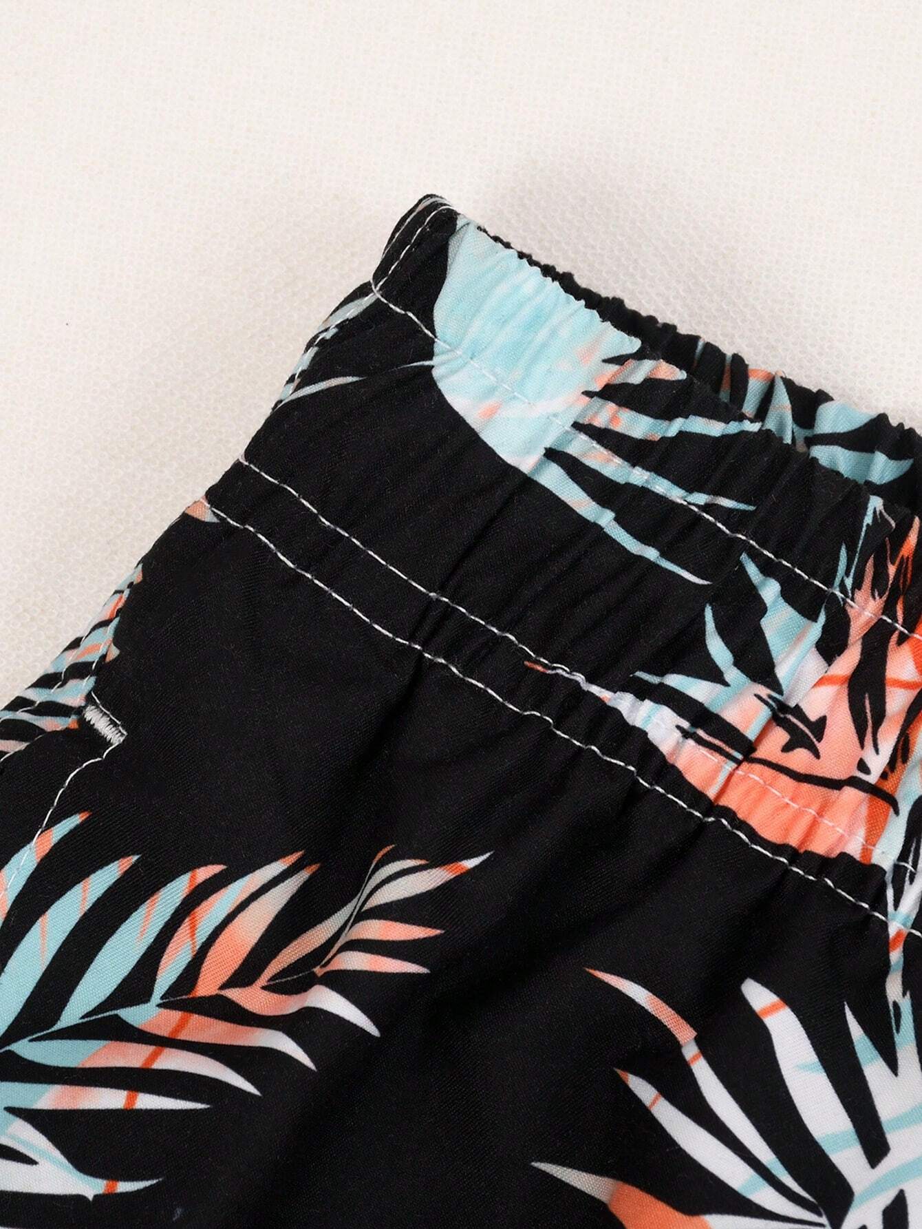 Drawstring Printed Swim Trunks-Waves And Trunks