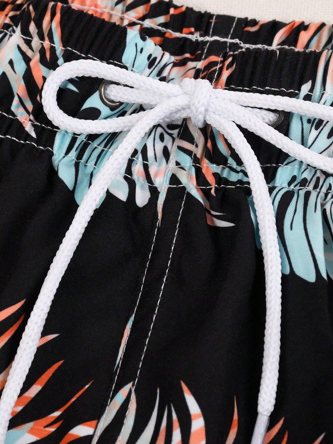 Drawstring Printed Swim Trunks-Waves And Trunks