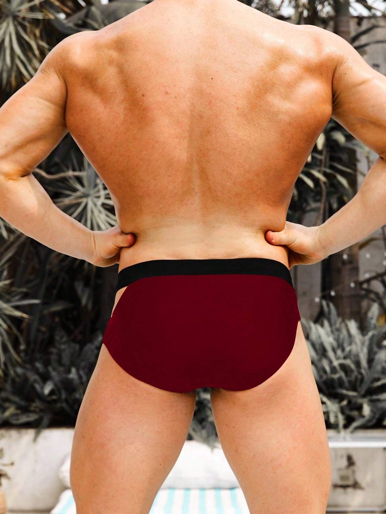 Cut Out Contrast Tape Swim Brief-Waves And Trunks